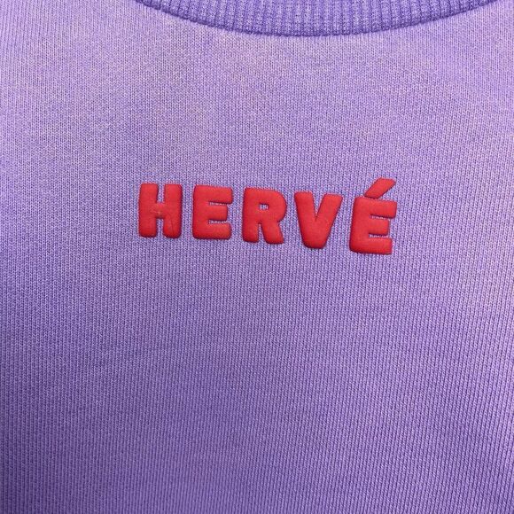 HERVE LEGER Dolman Sweatshirt Women Large Purple French Terry Cotton Crop Logo - Picture 8 of 16